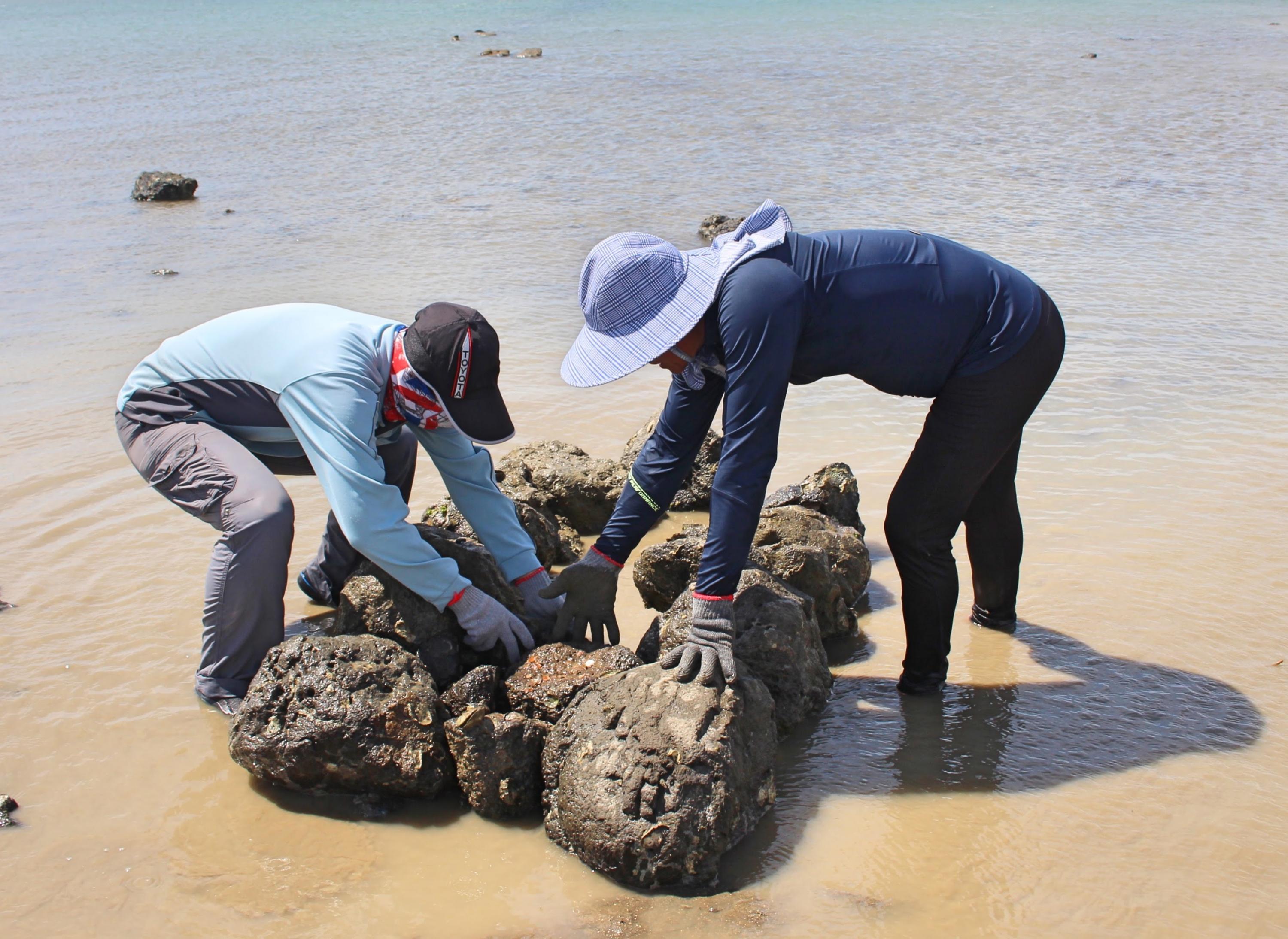 石滬工法｜石滬，是古老的捕魚方式，承載百年來的海洋文化，而我們找回碩果僅存的匠師，重拾石砌技藝，紀錄並簡化工序，將刻苦耐勞的修復作業，轉化成每一個人都能夠親身參與的獨特有趣體驗。